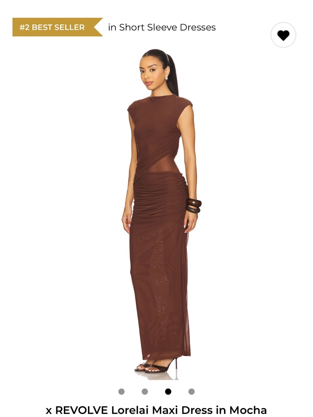 Cap-Sleeve Brown Ruched Maxi Dress - Picture 2 of 3